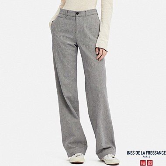 ines de la fressange uniqlo checked houndstooth wide leg pants slacks size 0 - Picture 4 of 4